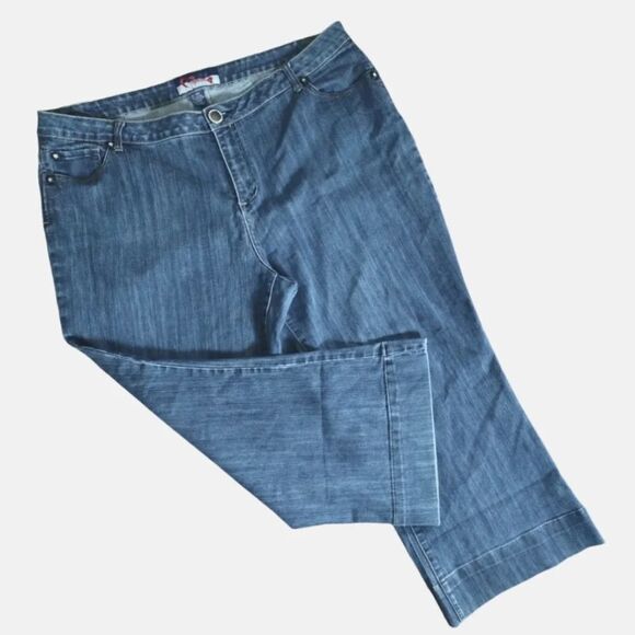 Vintage 90s Dark Blue Denim High Rise Wide Leg Flare Jeans PlusSize 24W - Picture 1 of 13